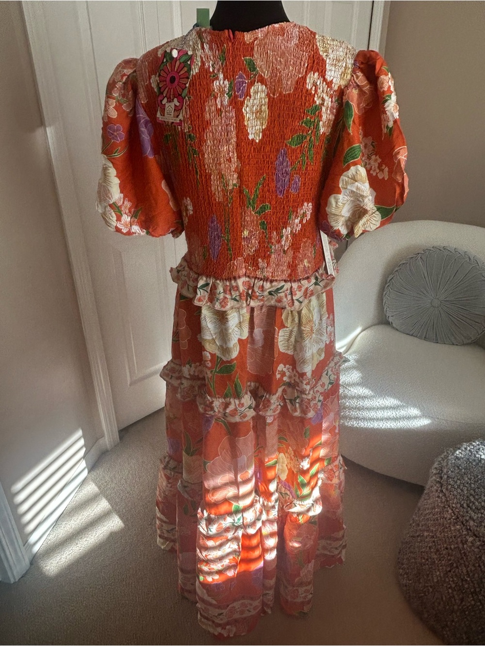 FARM Rio Orange Floral Smocked Dress with Pink Accents-Anthropology - Picture 2 of 4